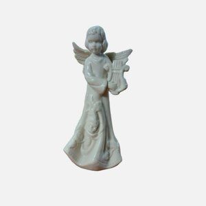 Porcelain Figurine Angel Playing Lyre - Harp Glossy finish 6"